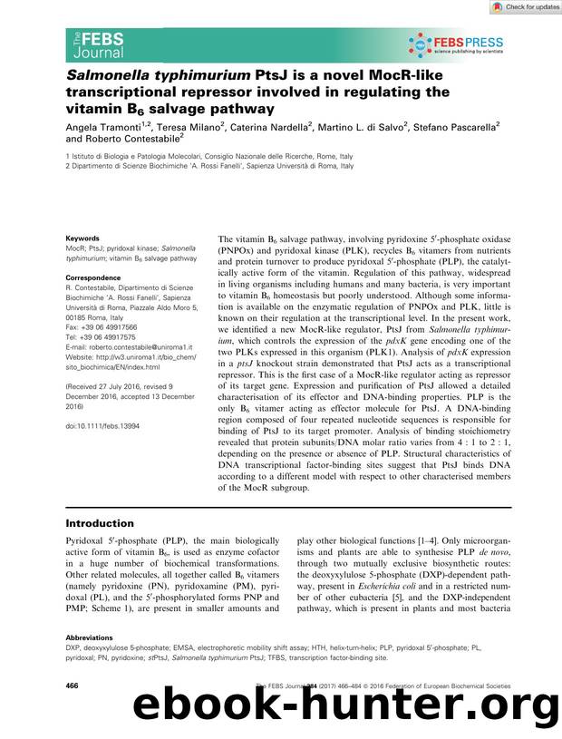 Salmonella typhimurium PtsJ is a novel MocRâlike transcriptional repressor involved in regulating the vitamin B6 salvage pathway by Unknown