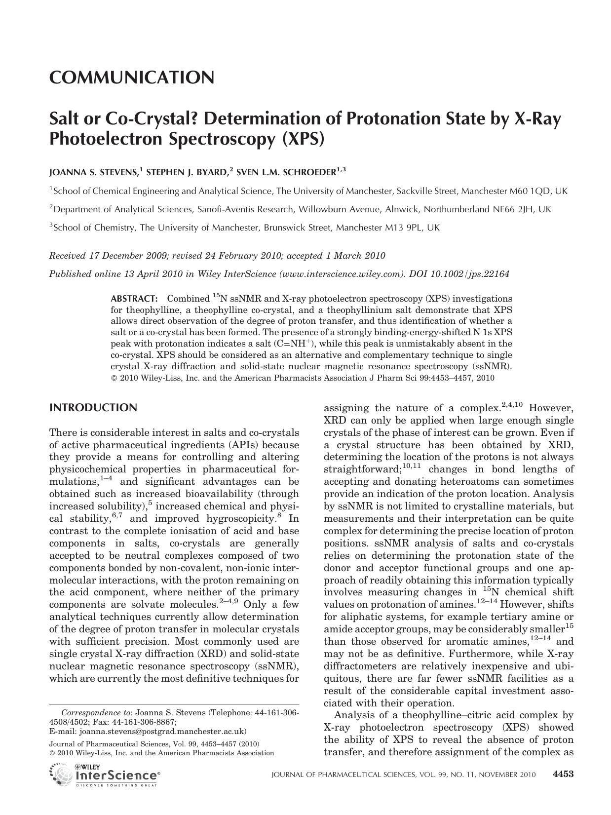 Salt or co?crystal? determination of protonation state by X?ray photoelectron spectroscopy (XPS) by Unknown