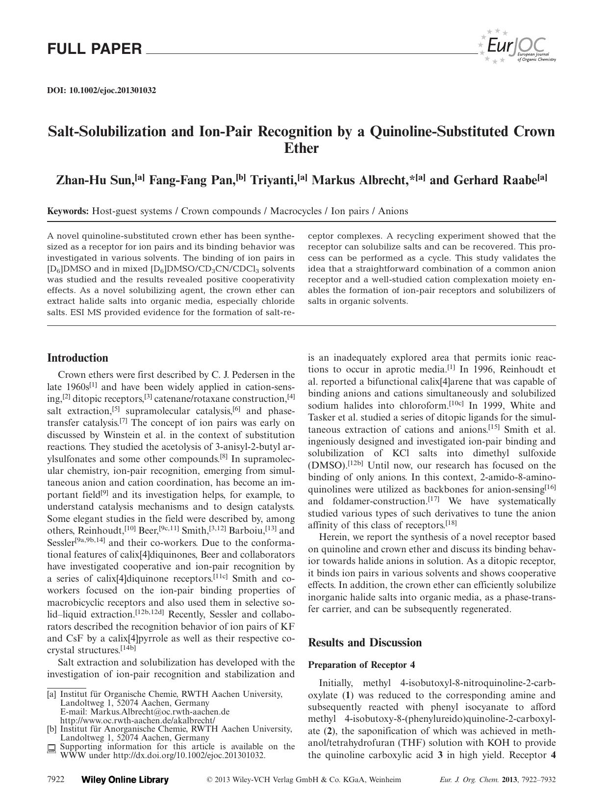 SaltSolubilization and IonPair Recognition by a QuinolineSubstituted Crown Ether by Unknown