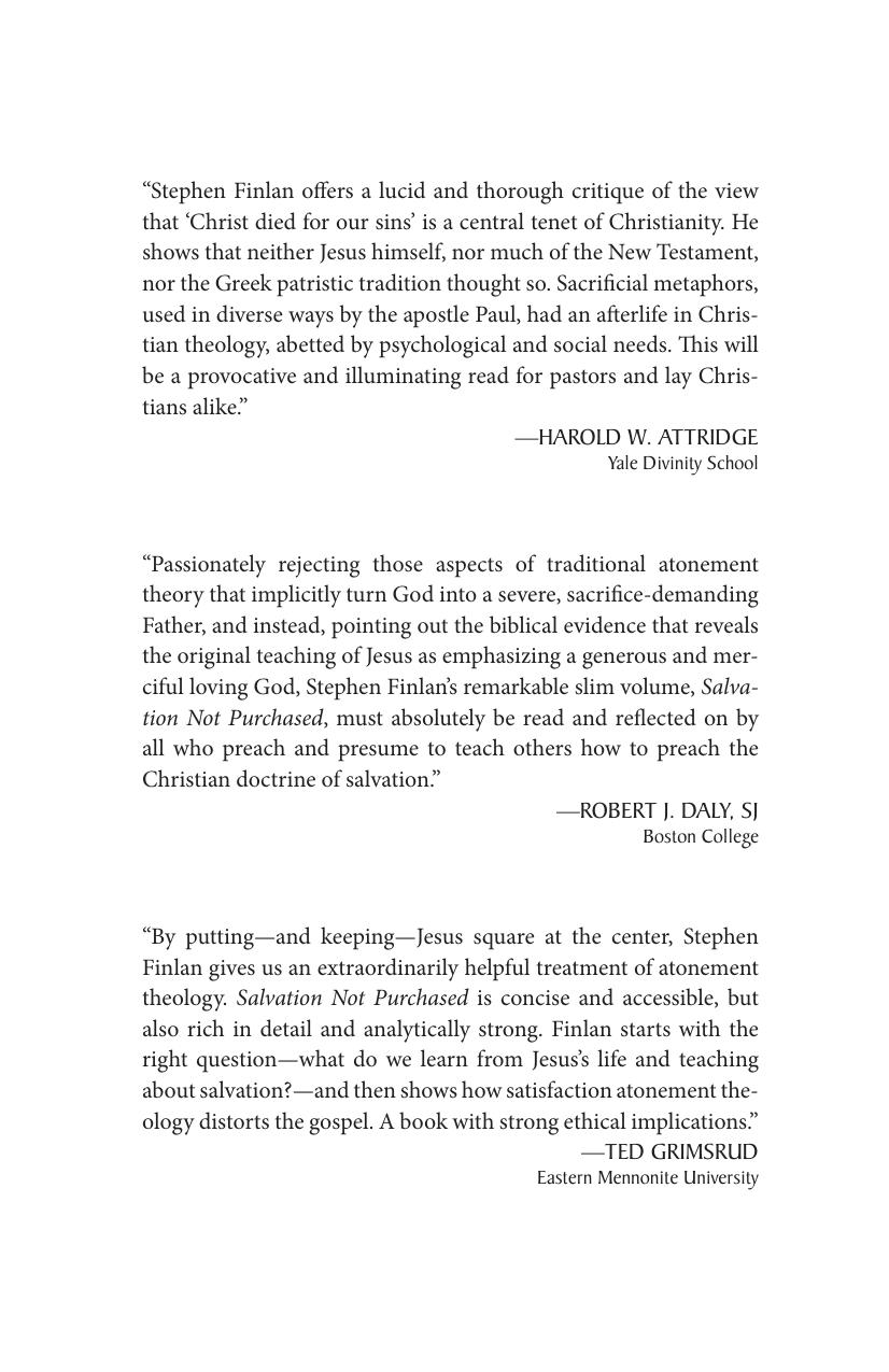 Salvation Not Purchased: Overcoming the Ransom Idea to Rediscover the Original Gospel Teaching by Stephen Finlan