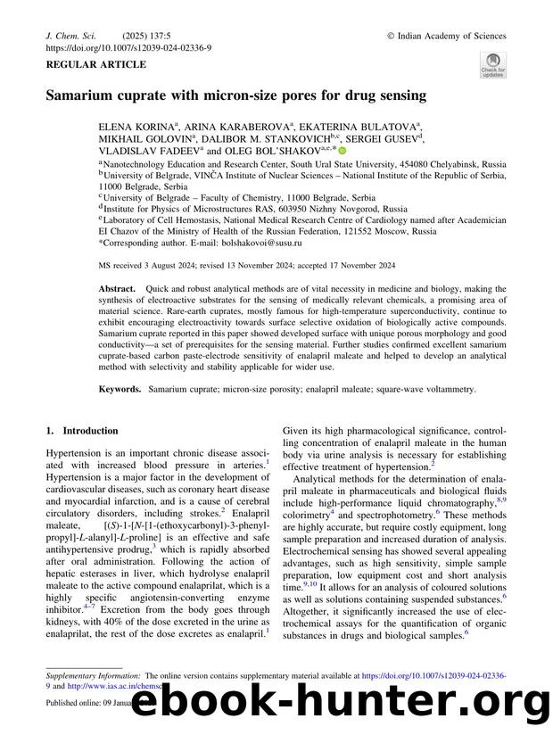 Samarium cuprate with micron-size pores for drug sensing by unknow
