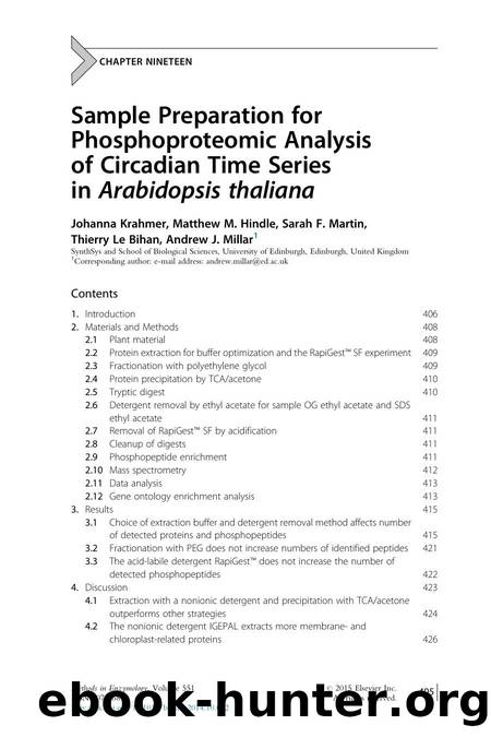 Sample Preparation for Phosphoproteomic Analysis of Circadian Time Series in Arabidopsis thaliana by Johanna Krahmer & Matthew M. Hindle & Sarah F. Martin & Thierry Le Bihan & Andrew J. Millar