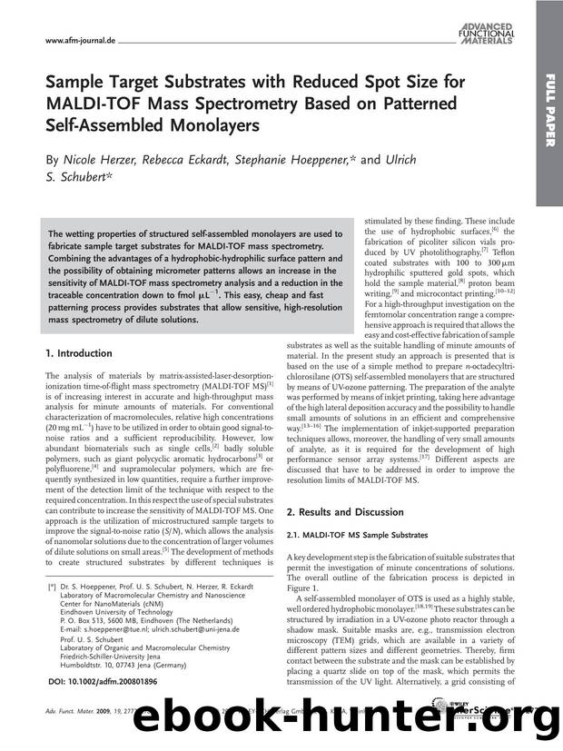 Sample Target Substrates with Reduced Spot Size for MALDI-TOF Mass Spectrometry Based on Patterned Self-Assembled Monolayers by Unknown