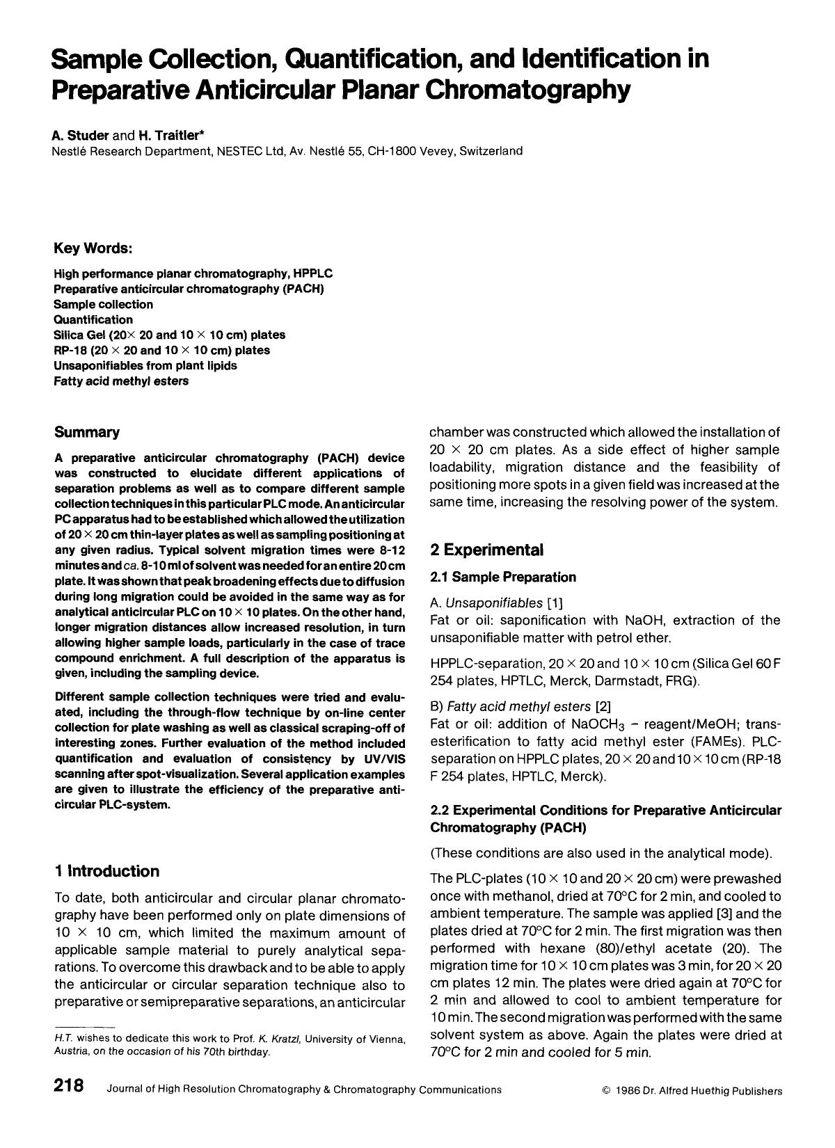 Sample collection, quantification, and identification in preparative anticircular planar chromatography by Unknown