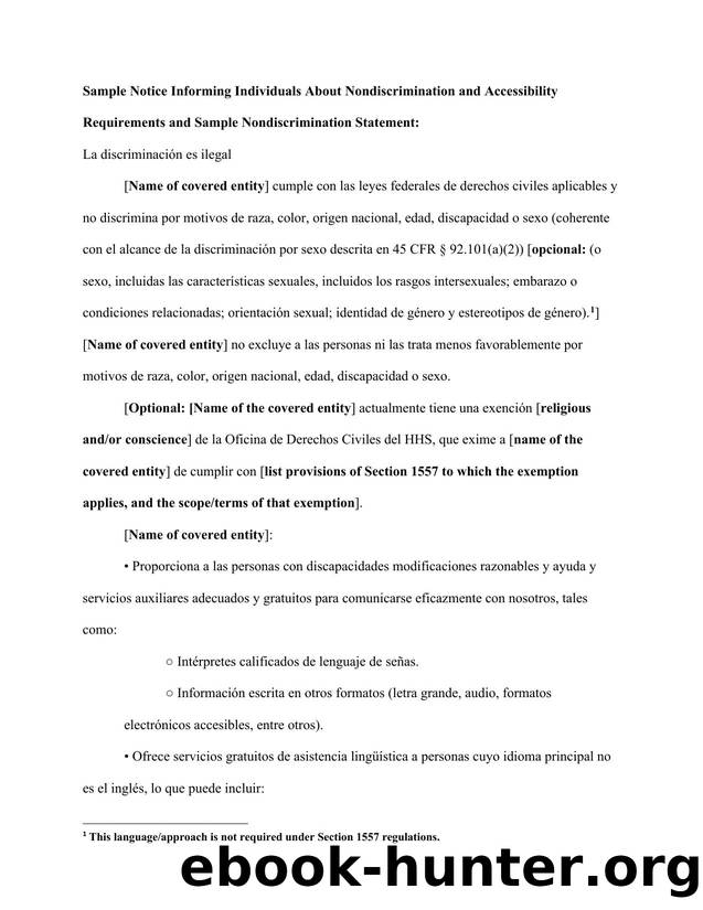 Sample of Notice of Nondiscrimination - Spanish by HHS/OCR