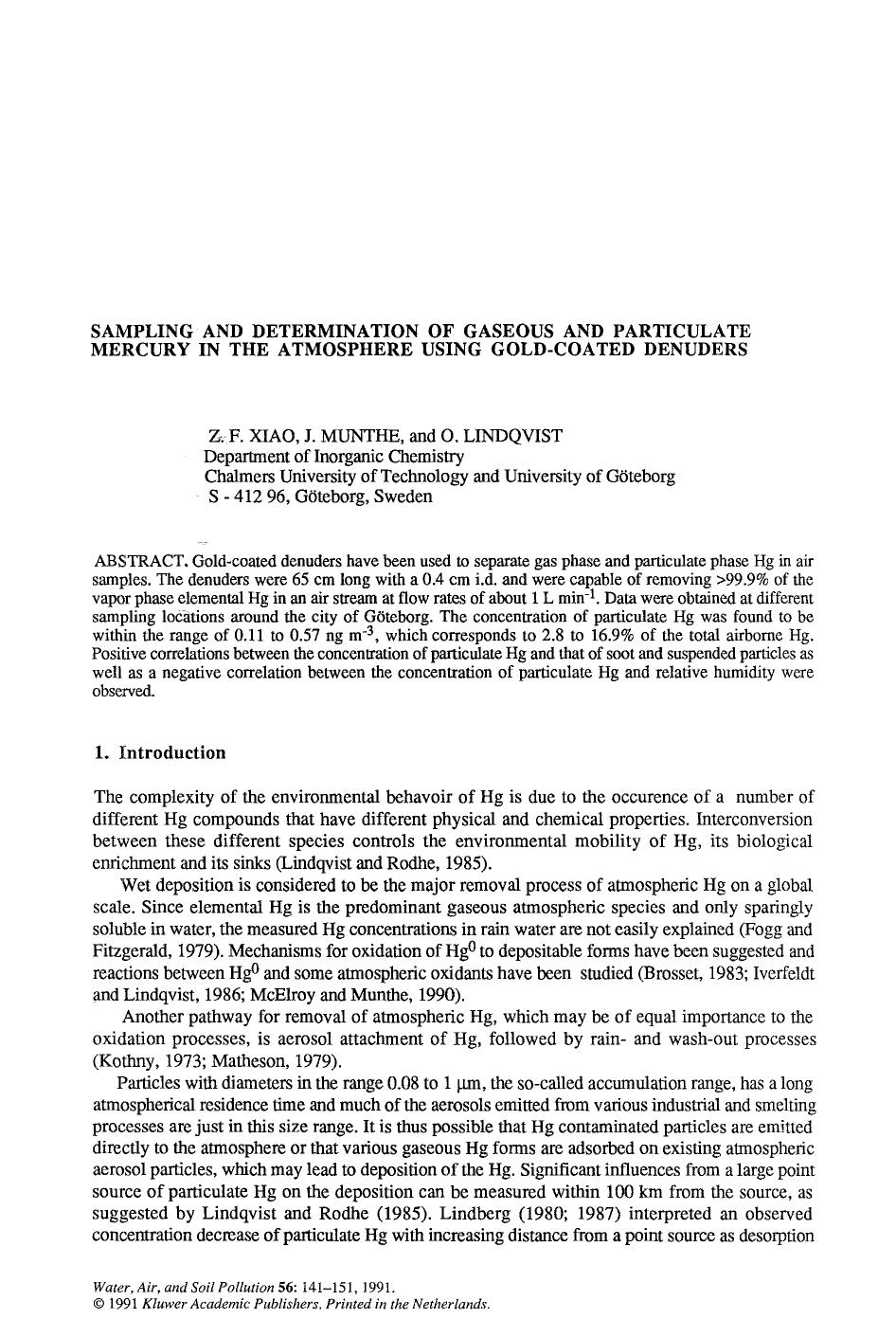 Sampling and determination of gaseous and particulate mercury in the atmosphere using gold-coated denuders by Unknown