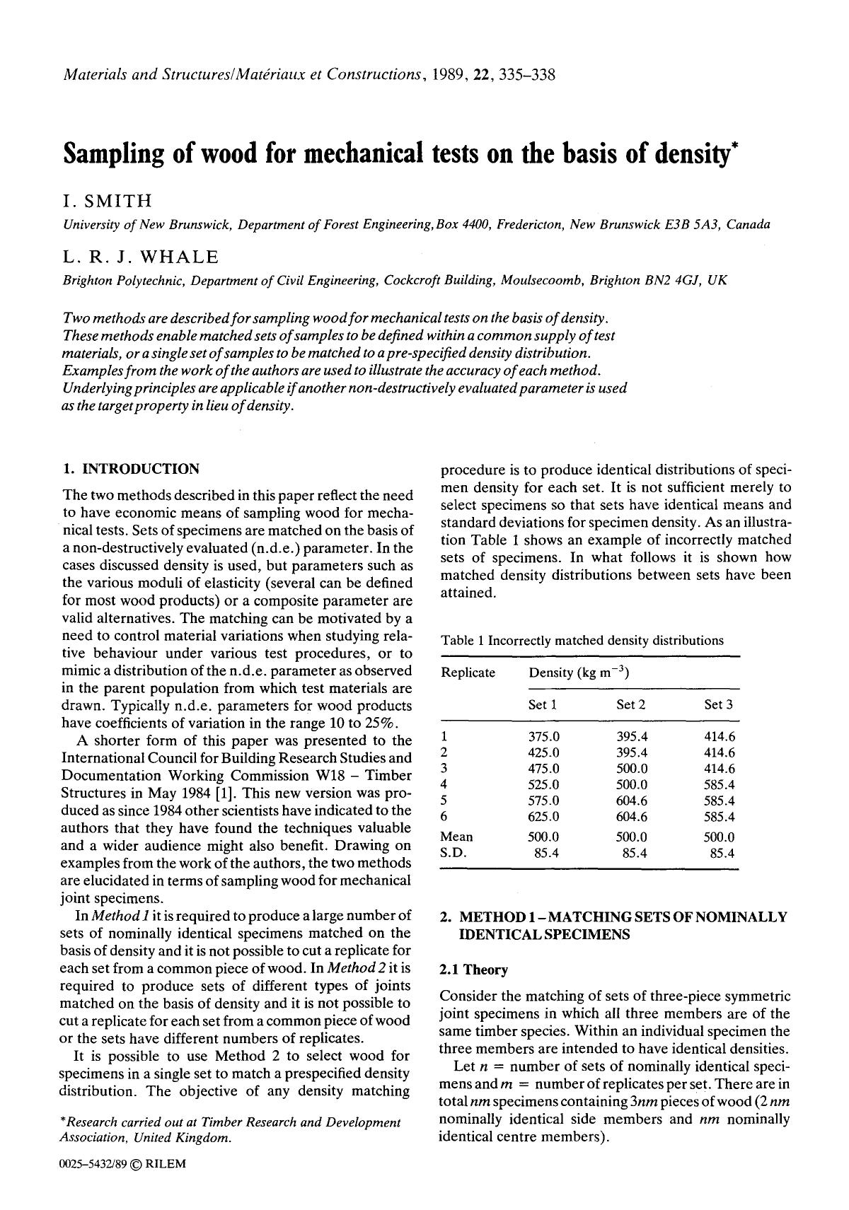 Sampling of wood for mechanical tests on the basis of density by Unknown