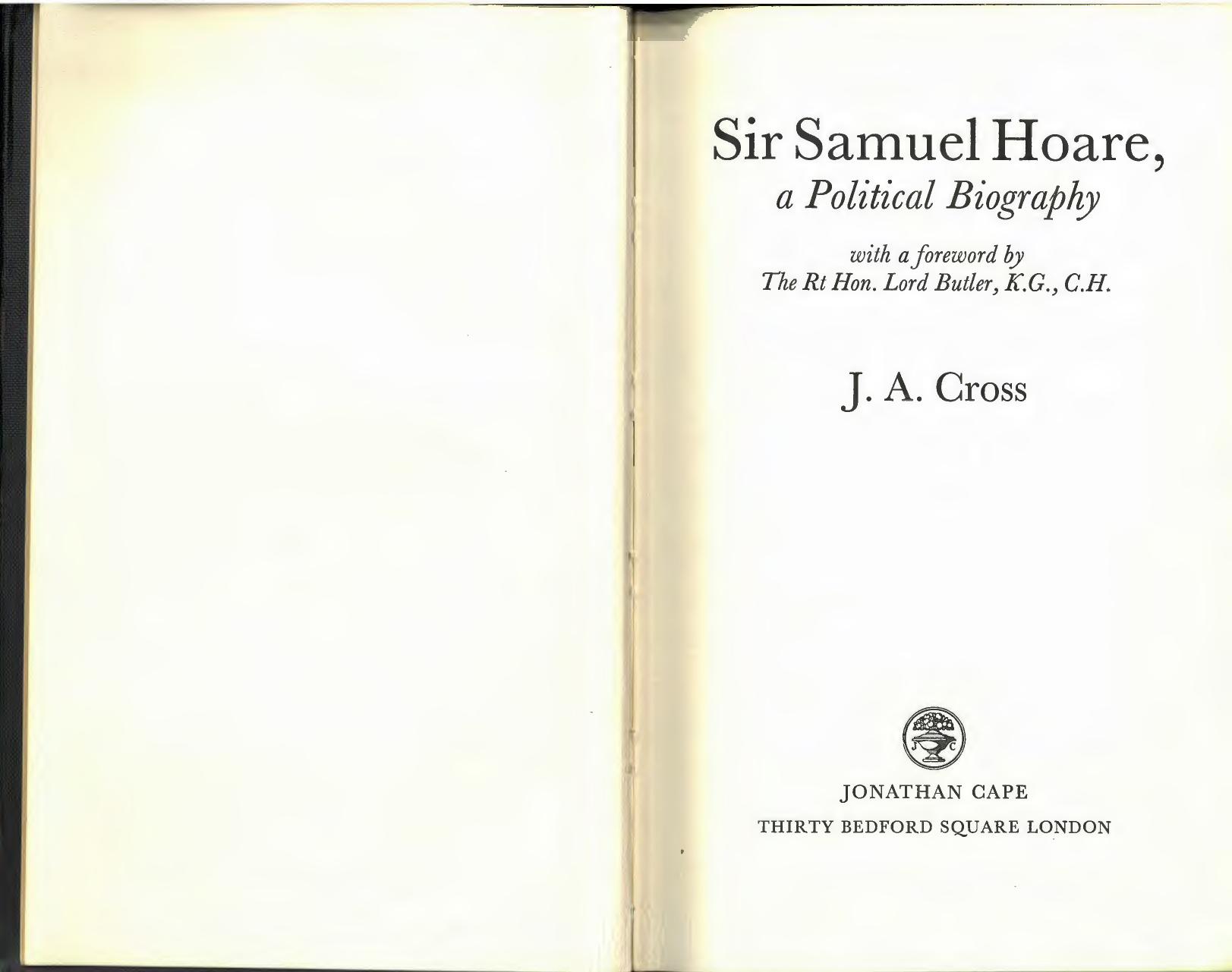 Samuel Hoare: A Political Biography by John Cross
