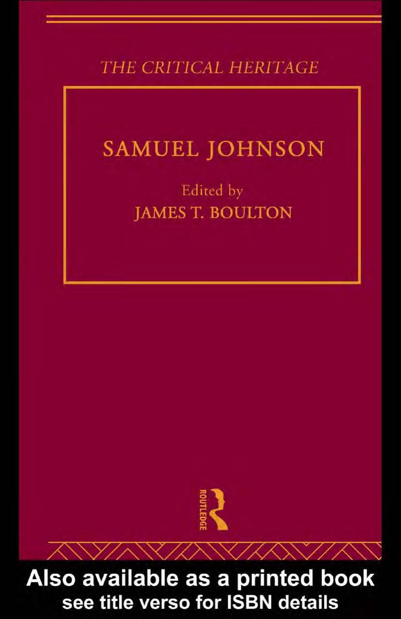 Samuel Johnson: The Critical Heritage (The Collected Critical Heritage : 18th Century Literature) by James T. Boulton