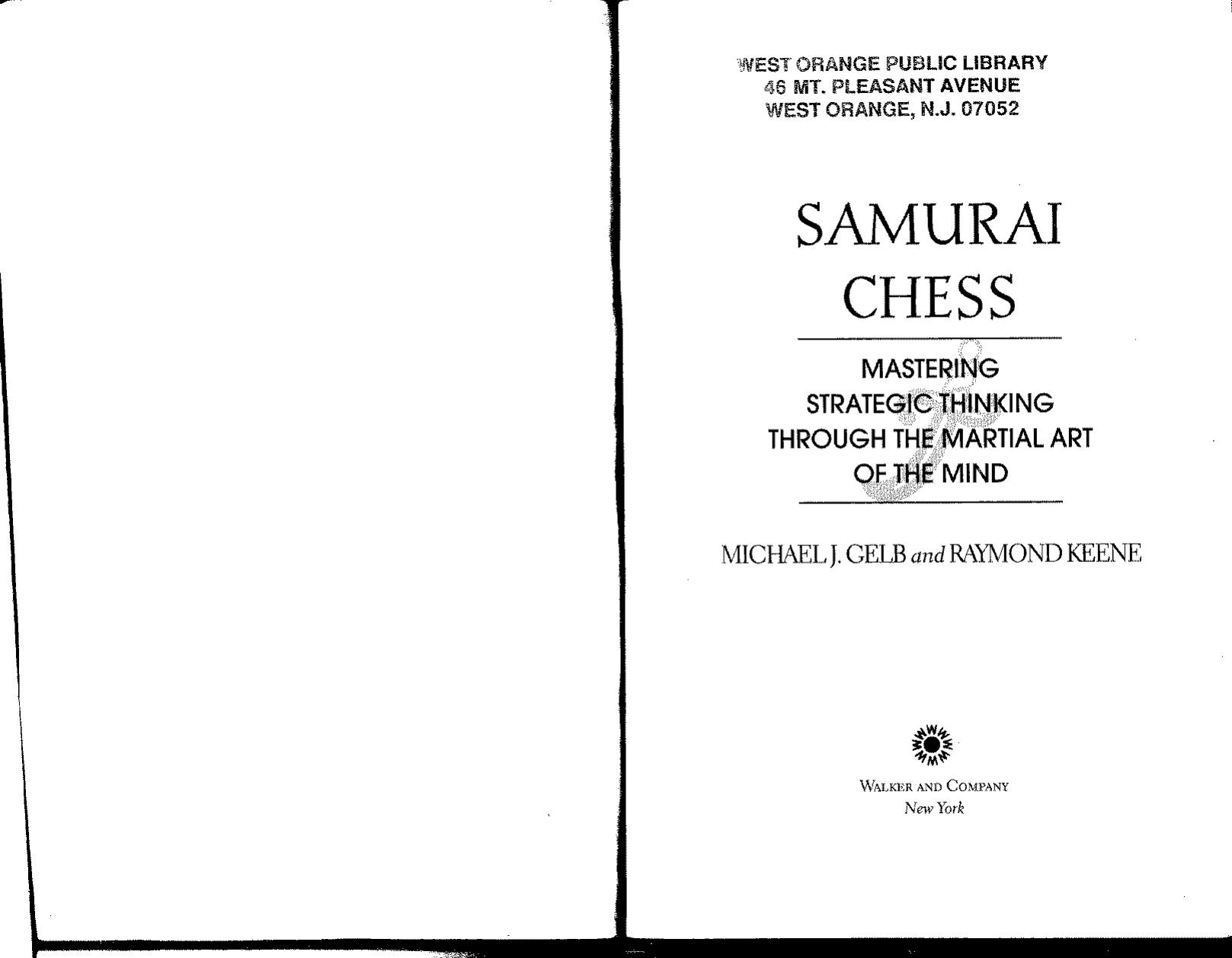 Samurai Chess by Michael J. Gelb Raymond Keene
