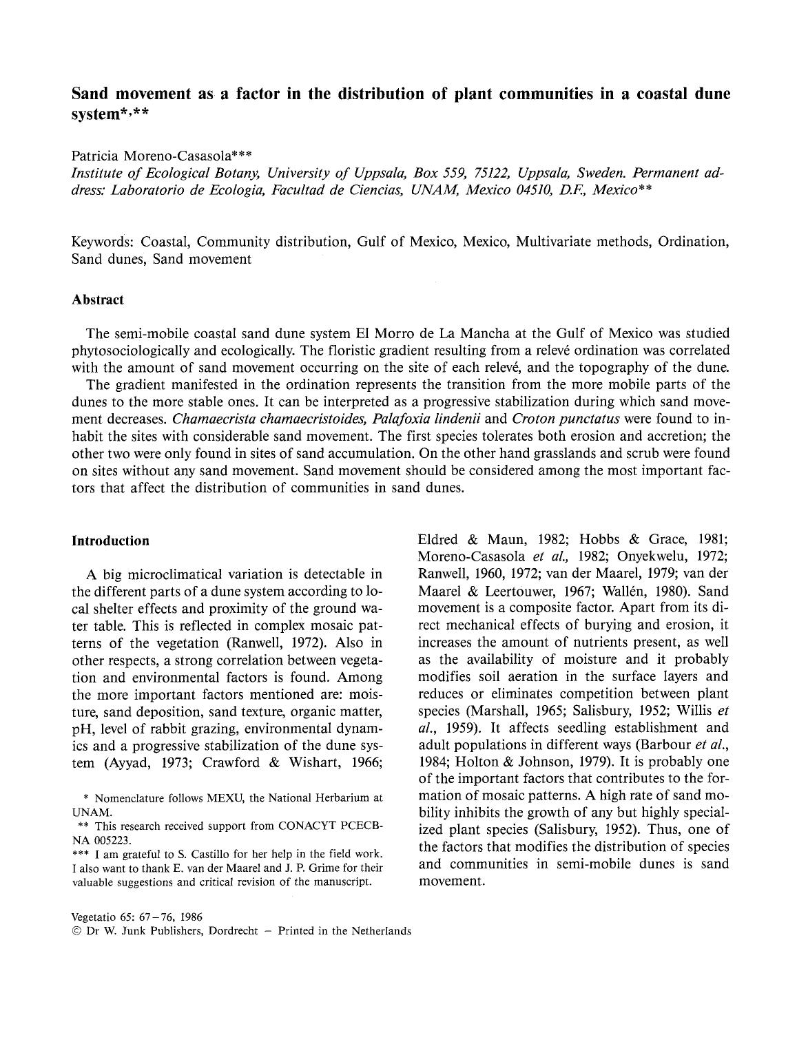 Sand movement as a factor in the distribution of plant communities in a coastal dune system by Unknown