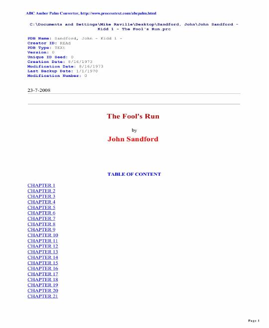 Sandford, John - Kidd 01 - The Fool's Run by Sandford John