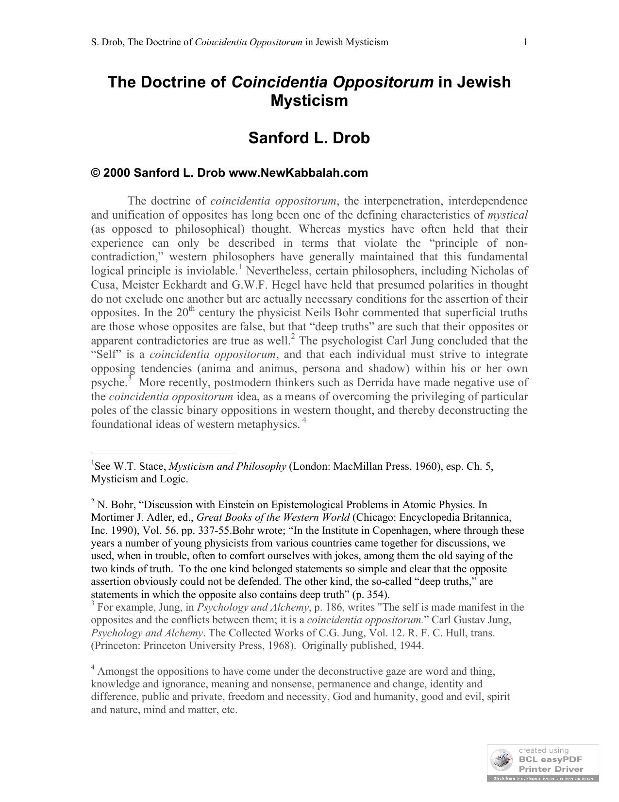 Sanford L. Drob by The Doctrine of Coincidentia Oppositorum in Jewish Mysticism
