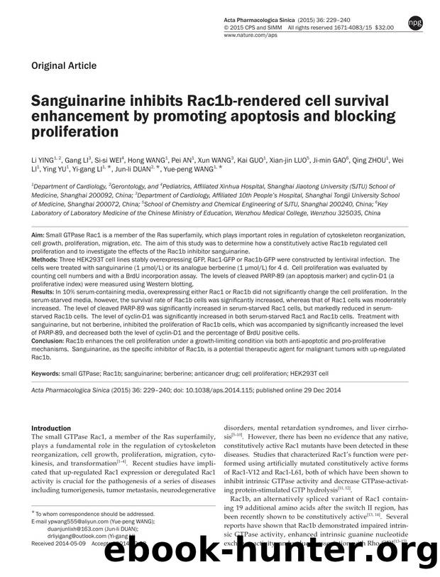 Sanguinarine inhibits Rac1b-rendered cell survival enhancement by promoting apoptosis and blocking proliferation by unknow