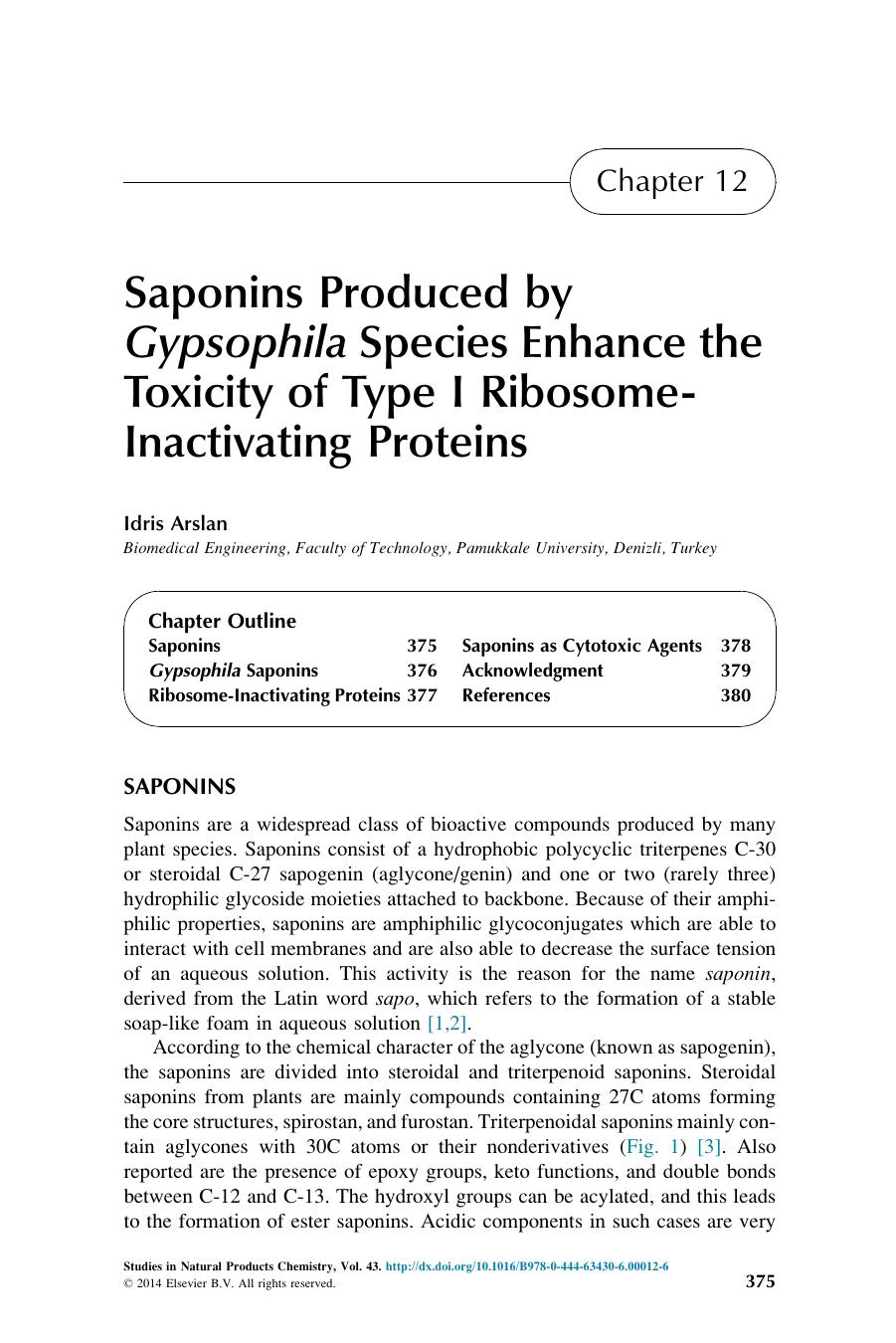 Saponins Produced by Gypsophila Species Enhance the Toxicity of Type I Ribosome-Inactivating Proteins by Idris Arslan