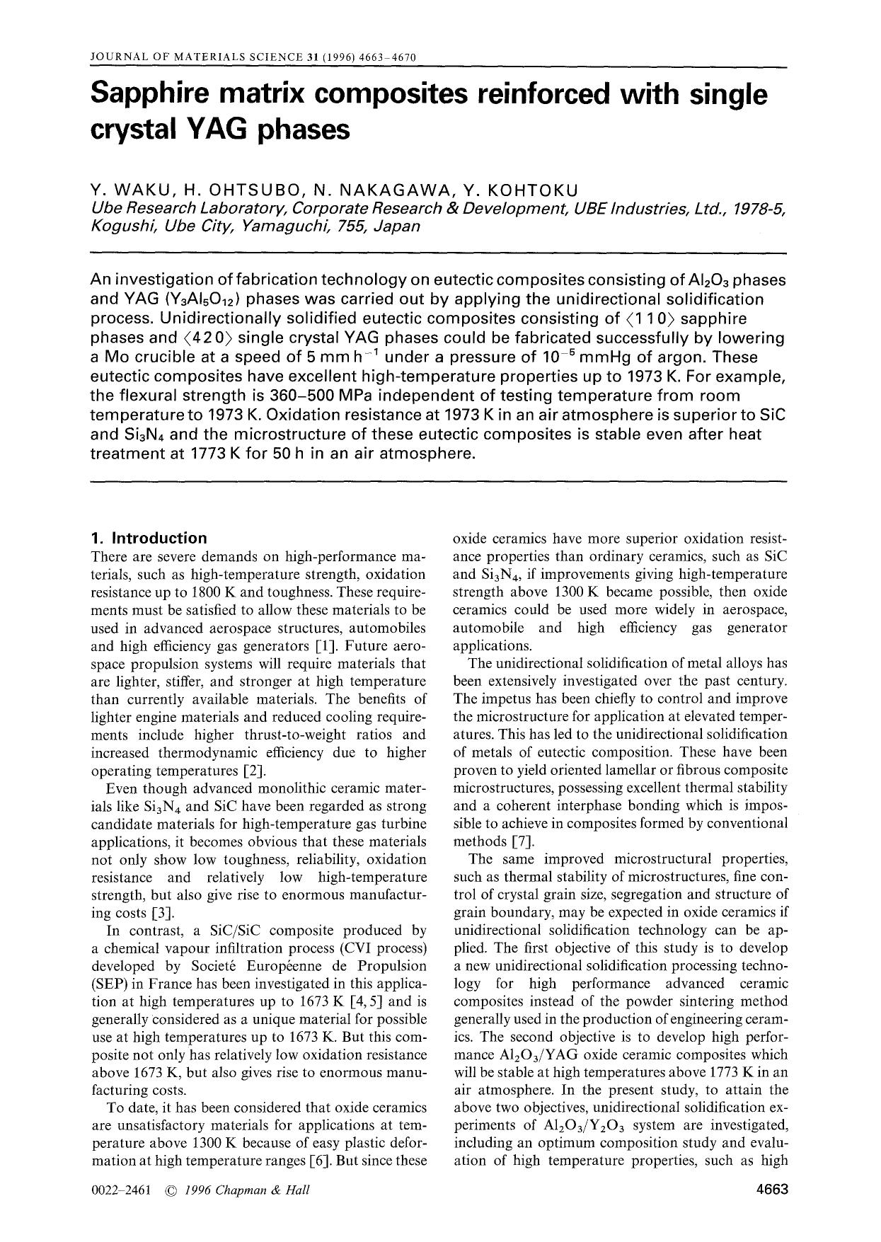 Sapphire matrix composites reinforced with single crystal YAG phases by Unknown