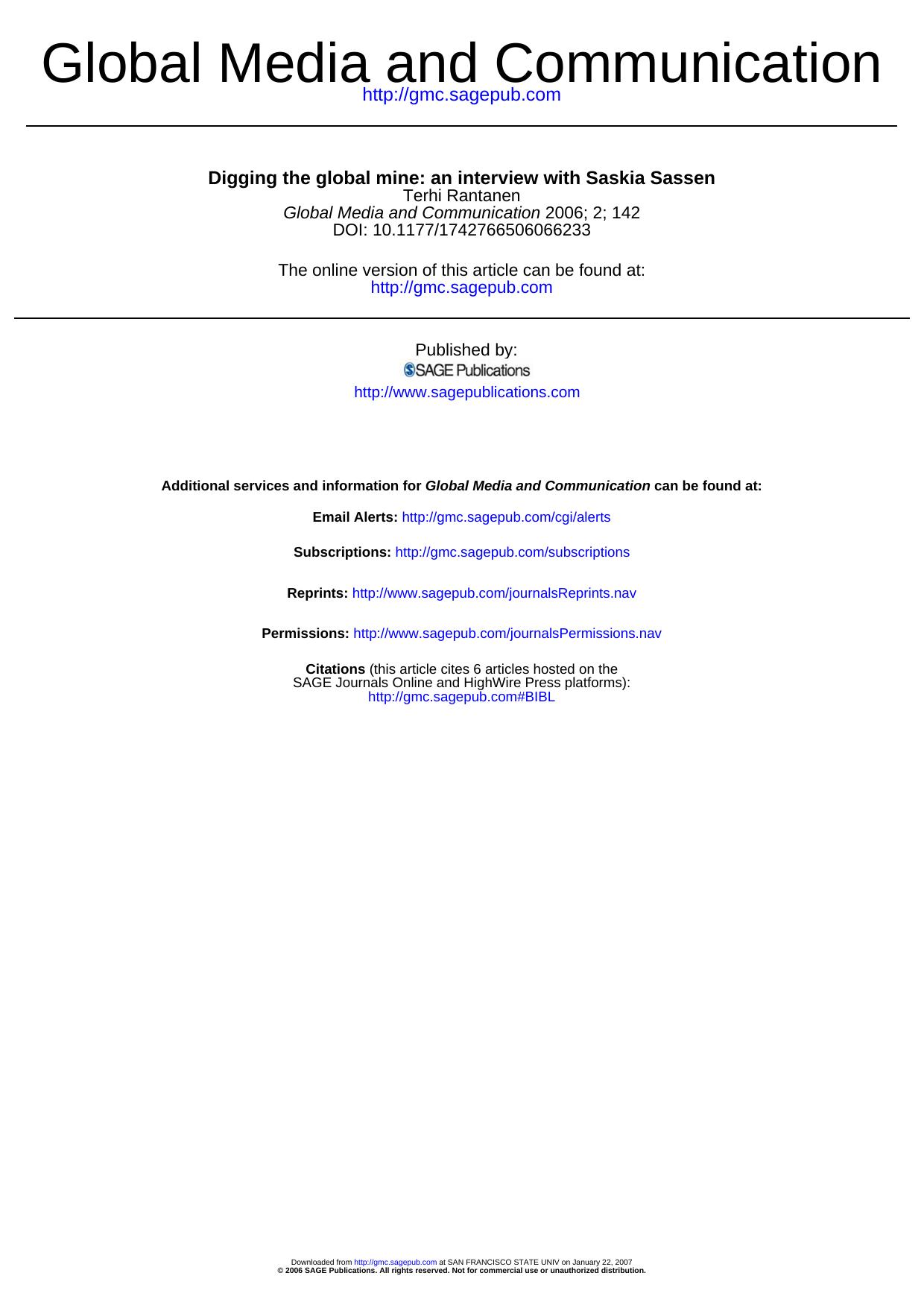 Sassen and Rantanen - Digging the Global Mine by An Interview & Saskia Sassen