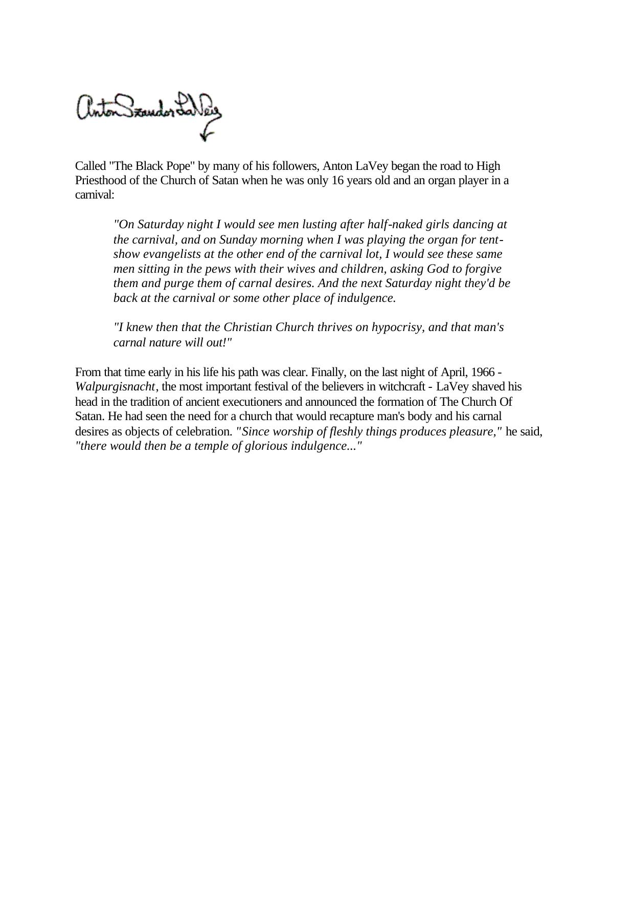 Satanic bible by Lavey A