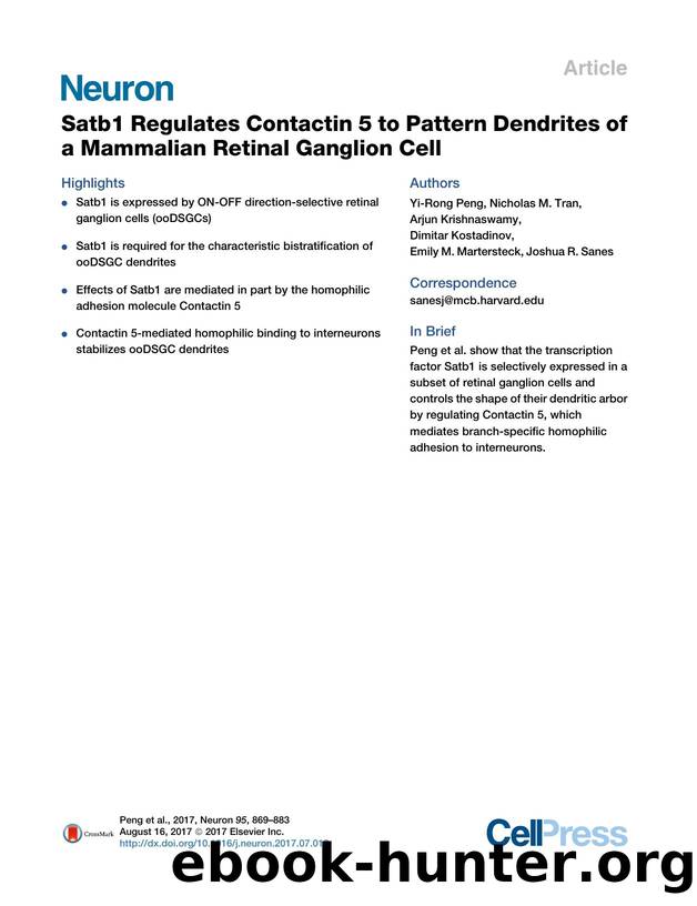 Satb1 Regulates Contactin 5 to Pattern Dendrites of a Mammalian Retinal Ganglion Cell by unknow