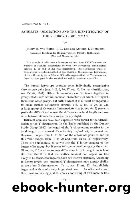 Satellite associations and the identification of the Y chromosome in man by Unknown