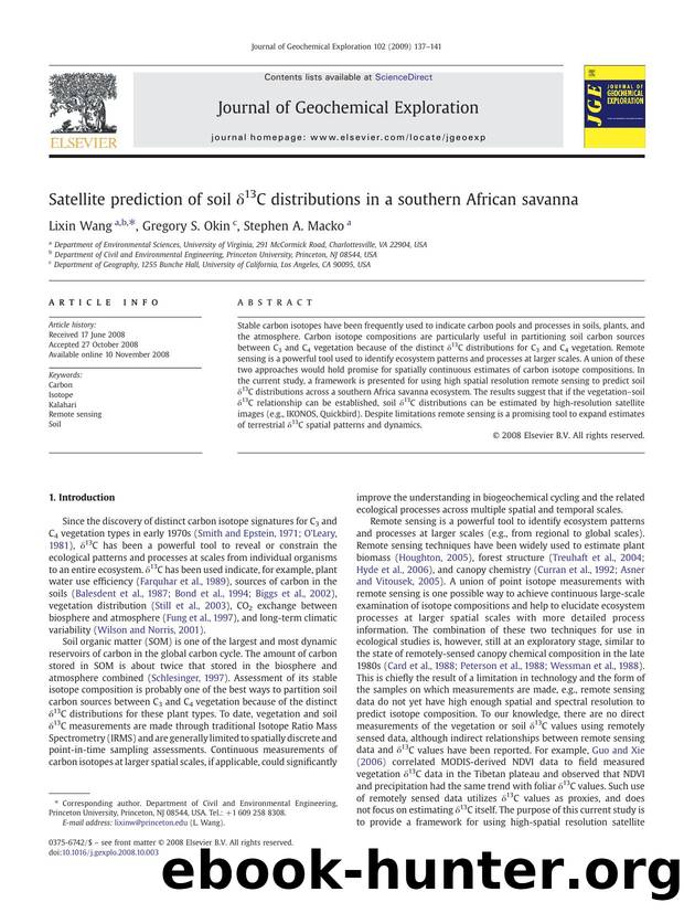 Satellite prediction of soil Î´13C distributions in a southern African savanna by Lixin Wang; Gregory S. Okin; Stephen A. Macko