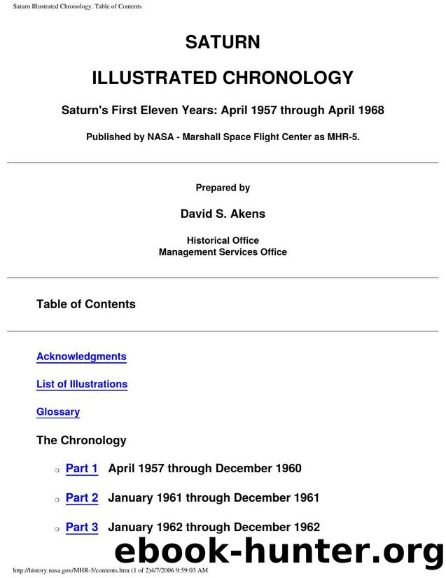 Saturn Illustrated Chronology. Table of Contents by Unknown