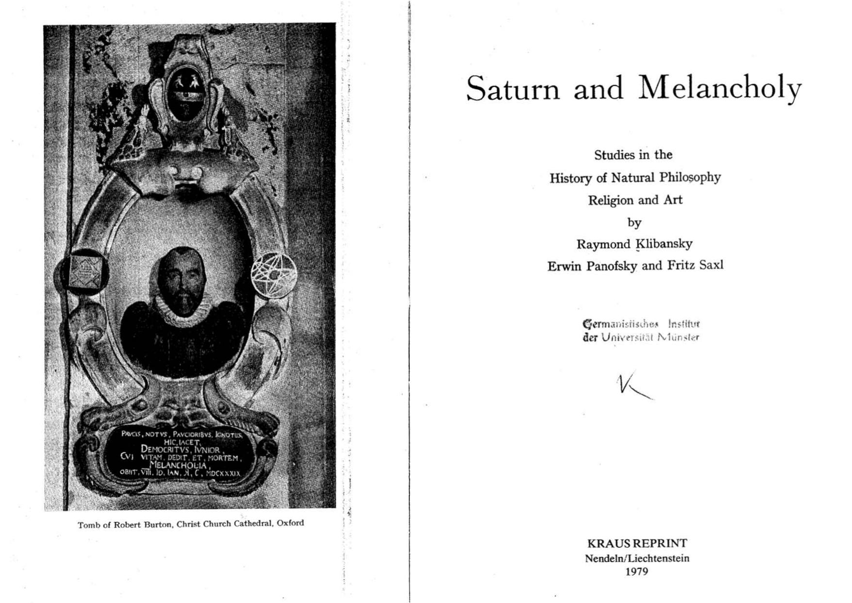 Saturn and melancholy: studies in the history of natural philosophy, religion and art by Raymond Klibansky