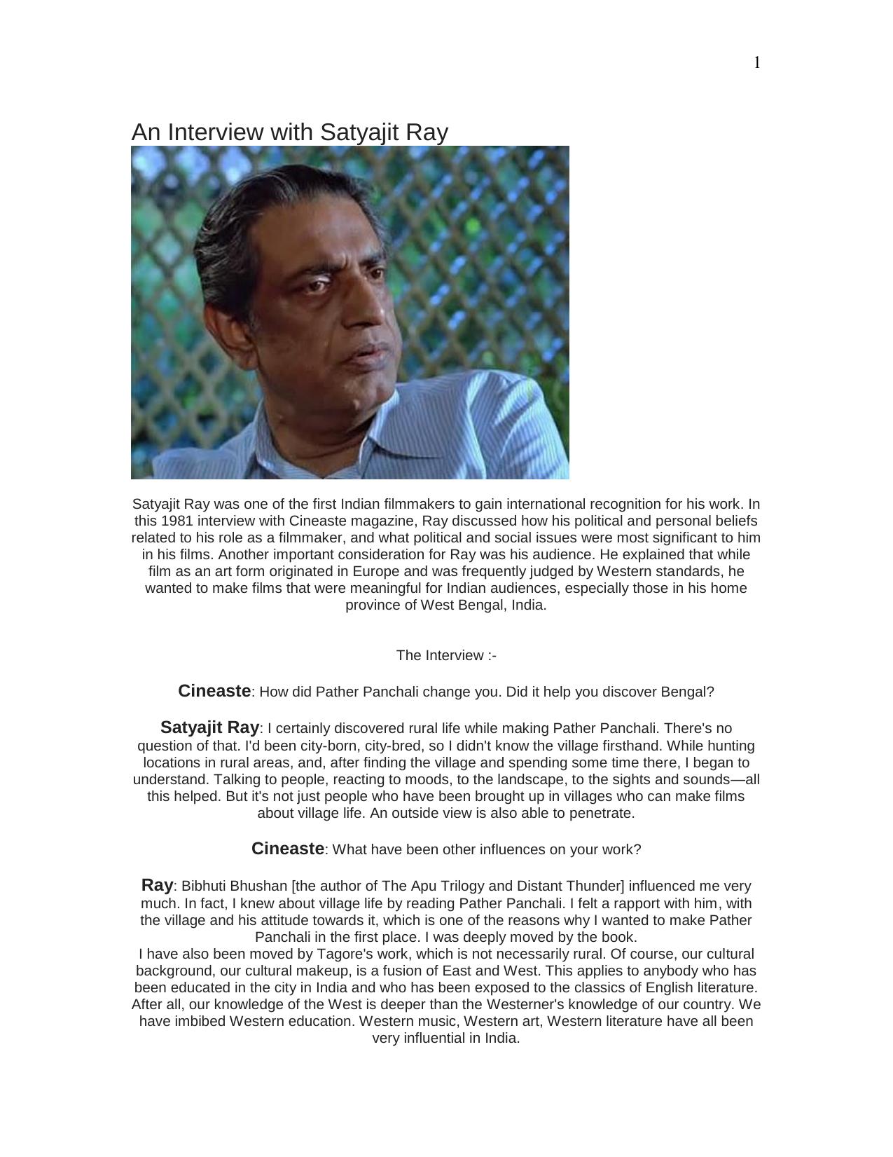 Satyajit Ray Interviews collection by Satyajit Ray