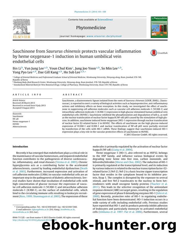 Sauchinone from Saururus chinensis protects vascular inflammation by heme oxygenase-1 induction in human umbilical vein endothelial cells by unknow