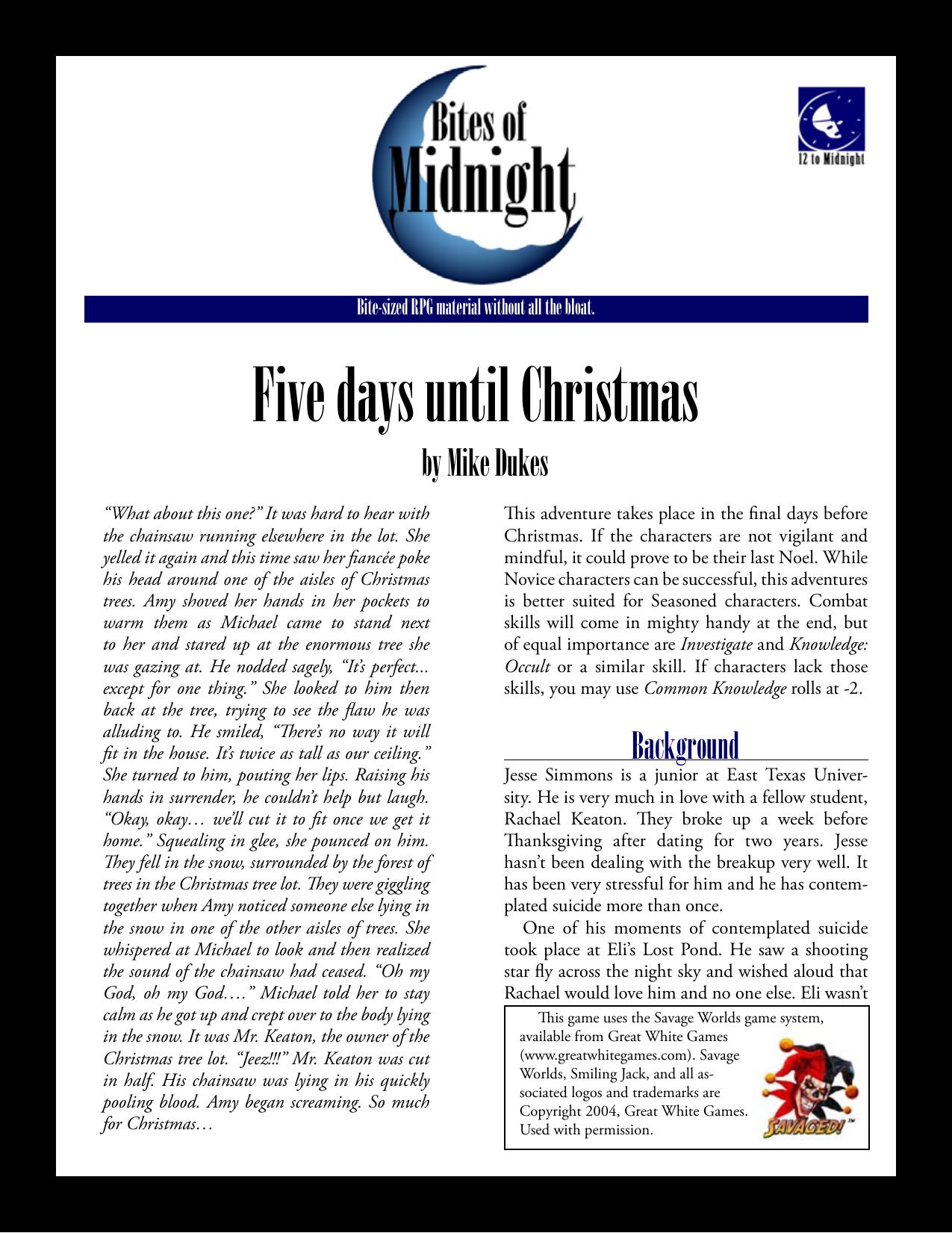 Savage Worlds Bites of Midnight by Five Days Until Christmas