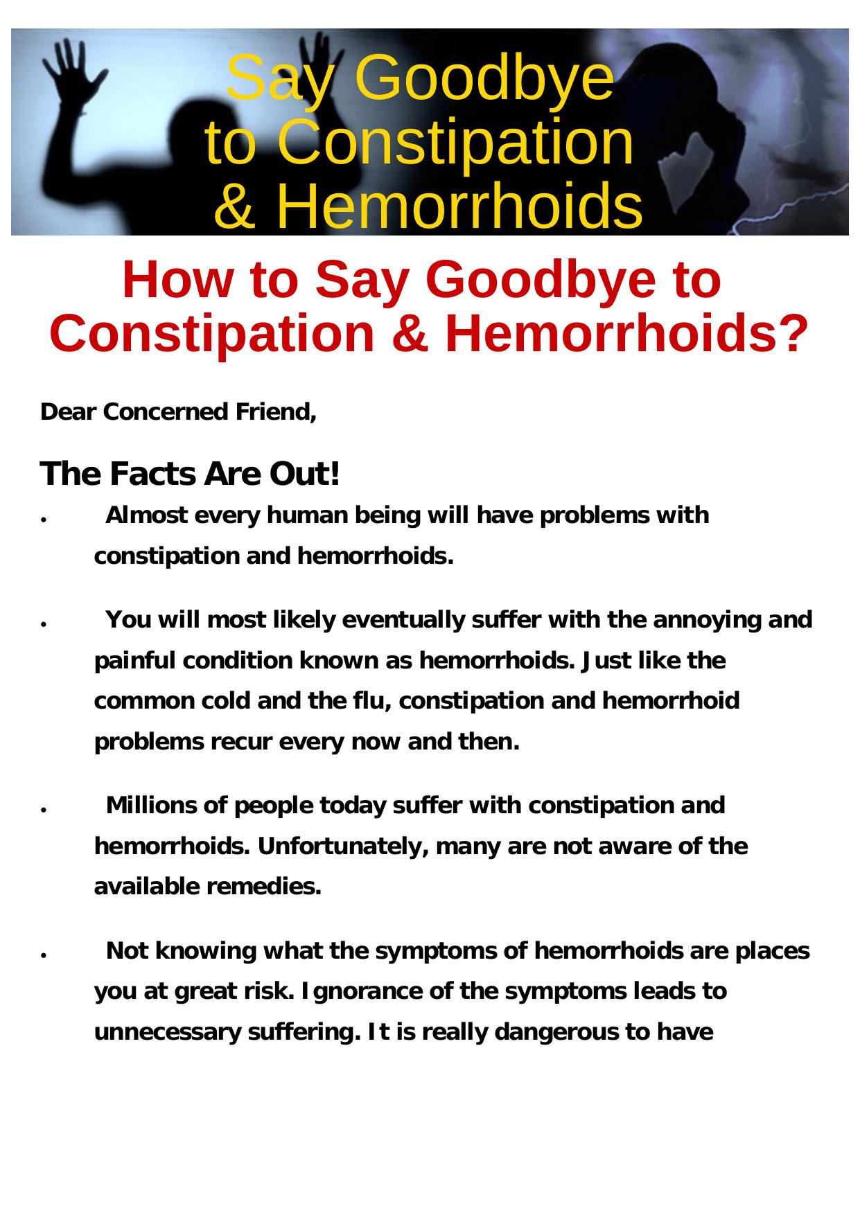 Say Goodbye To Constipation And Hemorrhoids. by Best of Kuszter's Collection