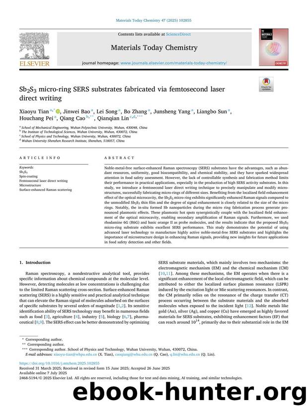 Sb2S3 micro-ring SERS substrates fabricated via femtosecond laser direct writing by Xiaoyu Tian
