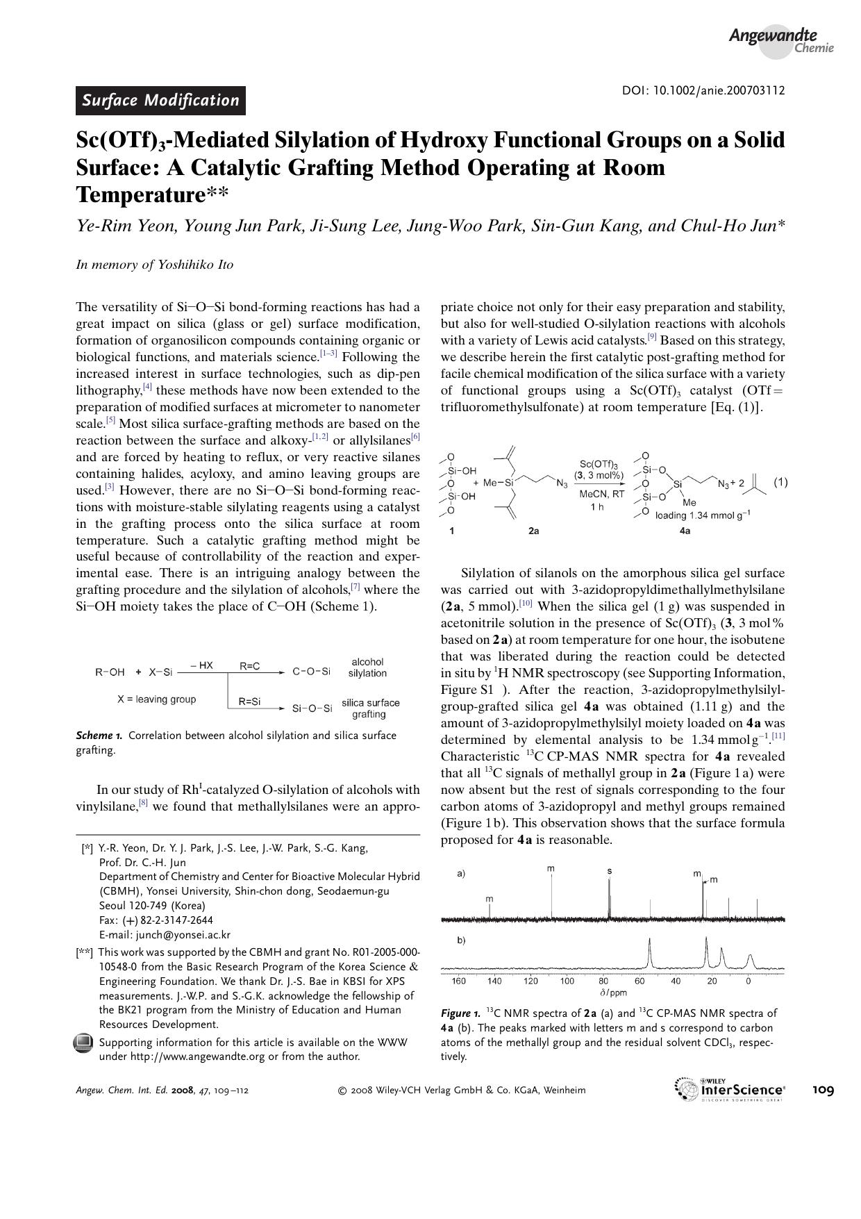 Sc(OTf)3-Mediated Silylation of Hydroxy Functional Groups on a Solid Surface: A Catalytic Grafting Method Operating at Room Temperature by Unknown