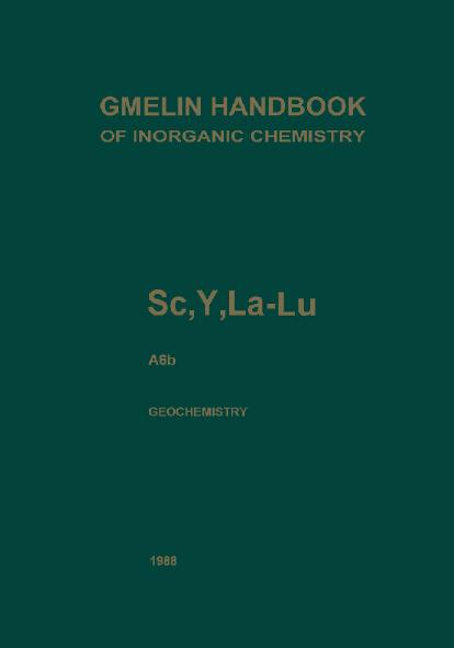 Sc, Y, La-Lu Rare Earth Elements. Geochemistry: Hydrosphere. Atmosphere. Cosmo- and Geochemical Cycles. Balance by Bärbel Sarbas Wolfgang Töpper
