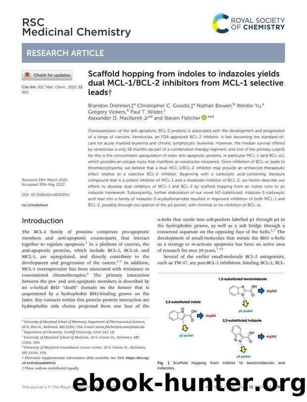 Scaffold hopping from indoles to indazoles yields dual MCL-1BCL-2 inhibitors from MCL-1 selective leads by unknow