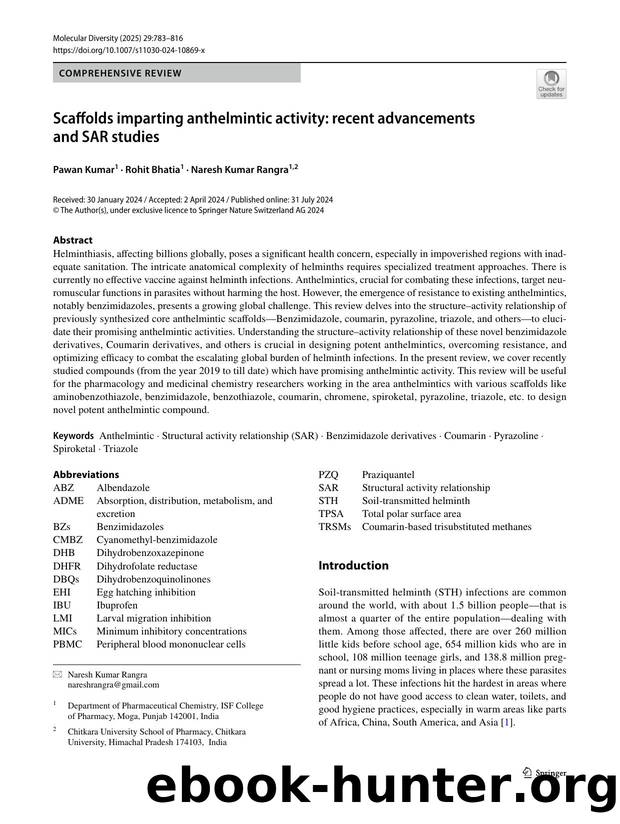 Scaffolds imparting anthelmintic activity: recent advancements and SAR studies by Pawan Kumar & Rohit Bhatia & Naresh Kumar Rangra