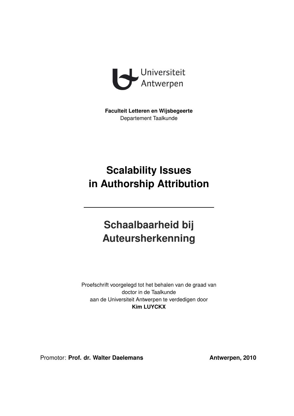 Scalability Issues in Authorship Attribution by Kim Luyckx