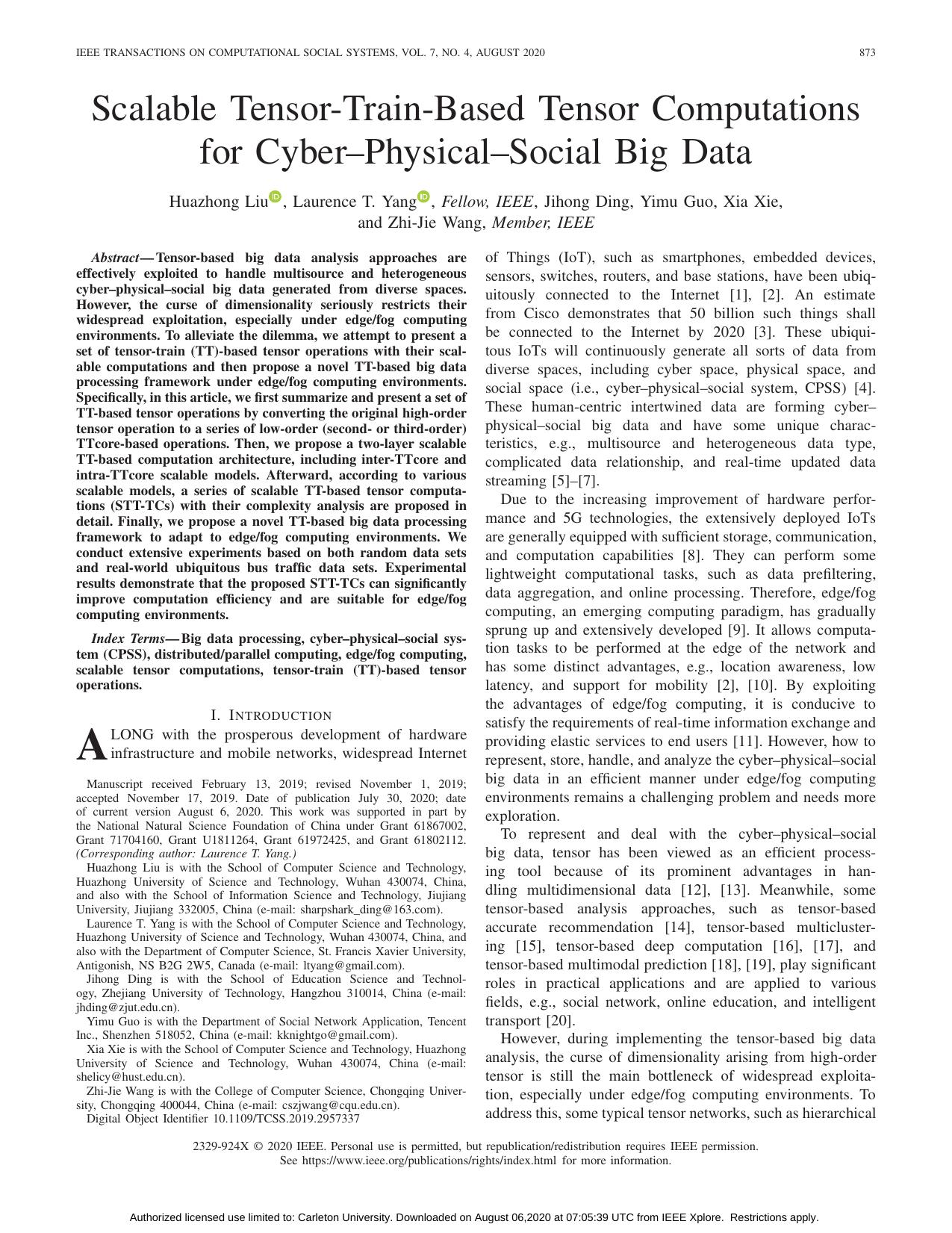 Scalable Tensor-Train-Based Tensor Computations for Cyber–Physical–Social Big Data by Unknown