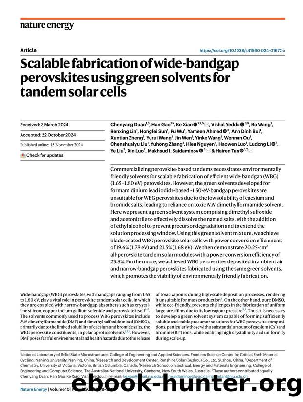 Scalable fabrication of wide-bandgap perovskites using green solvents for tandem solar cells by unknow