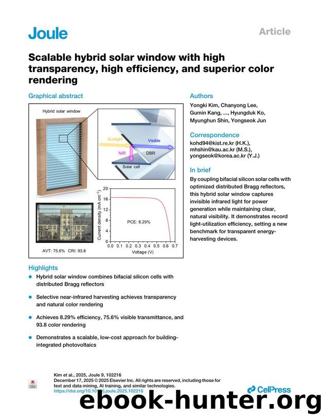 Scalable hybrid solar window with high transparency, high efficiency, and superior color rendering by unknow