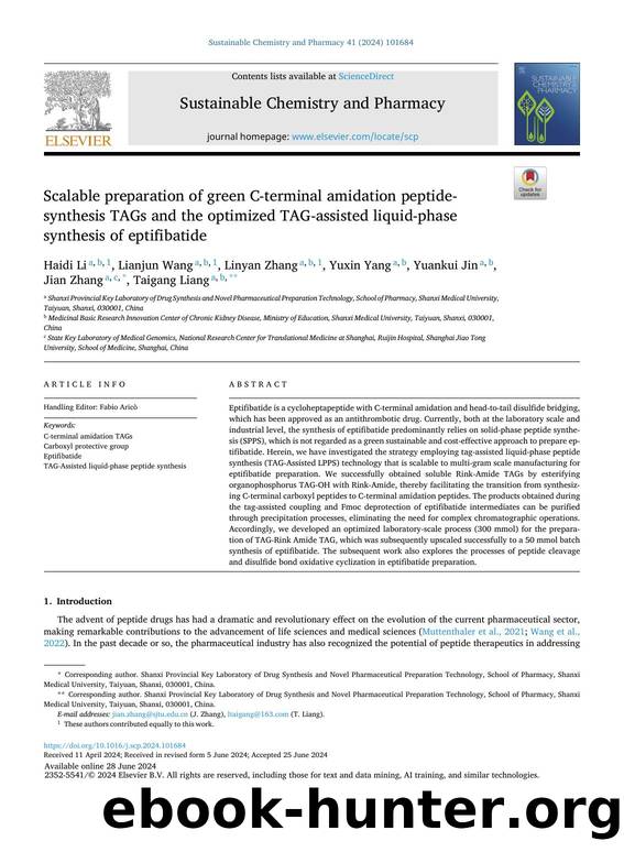 Scalable preparation of green C-terminal amidation peptide-synthesis TAGs and the optimized TAG-assisted liquid-phase synthesis of eptifibatide by Haidi Li & Lianjun Wang & Linyan Zhang & Yuxin Yang & Yuankui Jin & Jian Zhang & Taigang Liang