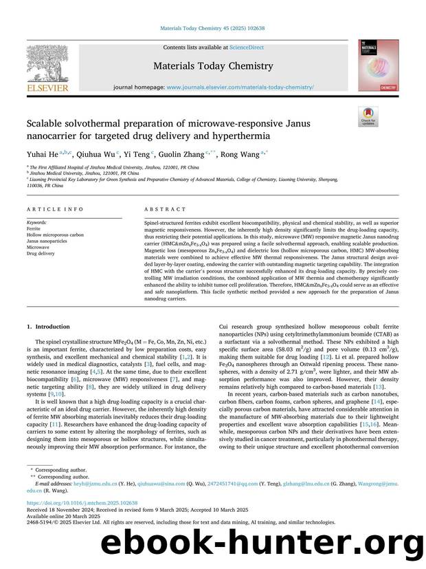 Scalable solvothermal preparation of microwave-responsive Janus nanocarrier for targeted drug delivery and hyperthermia by Yuhai He & Qiuhua Wu & Yi Teng & Guolin Zhang & Rong Wang