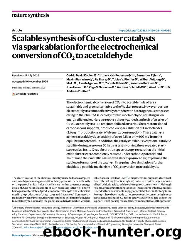 Scalable synthesis of Cu-cluster catalysts via spark ablation for the electrochemical conversion of CO2 to acetaldehyde by unknow