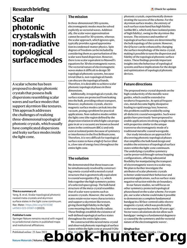Scalar photonic crystals with non-radiative topological surface modes by Unknown