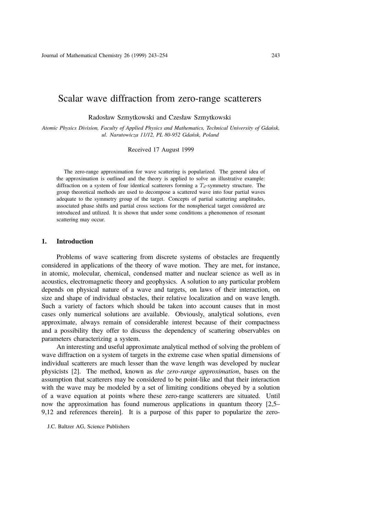 Scalar wave diffraction from zero&#x2010;range scatterers by Unknown