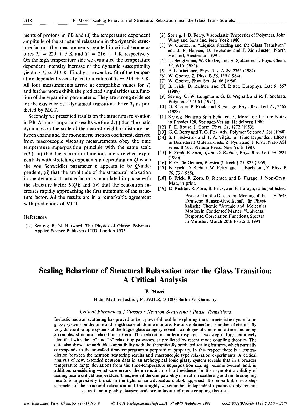 Scaling Behaviour of Structural Relaxation near the Glass Transition: A Critical Analysis by Unknown