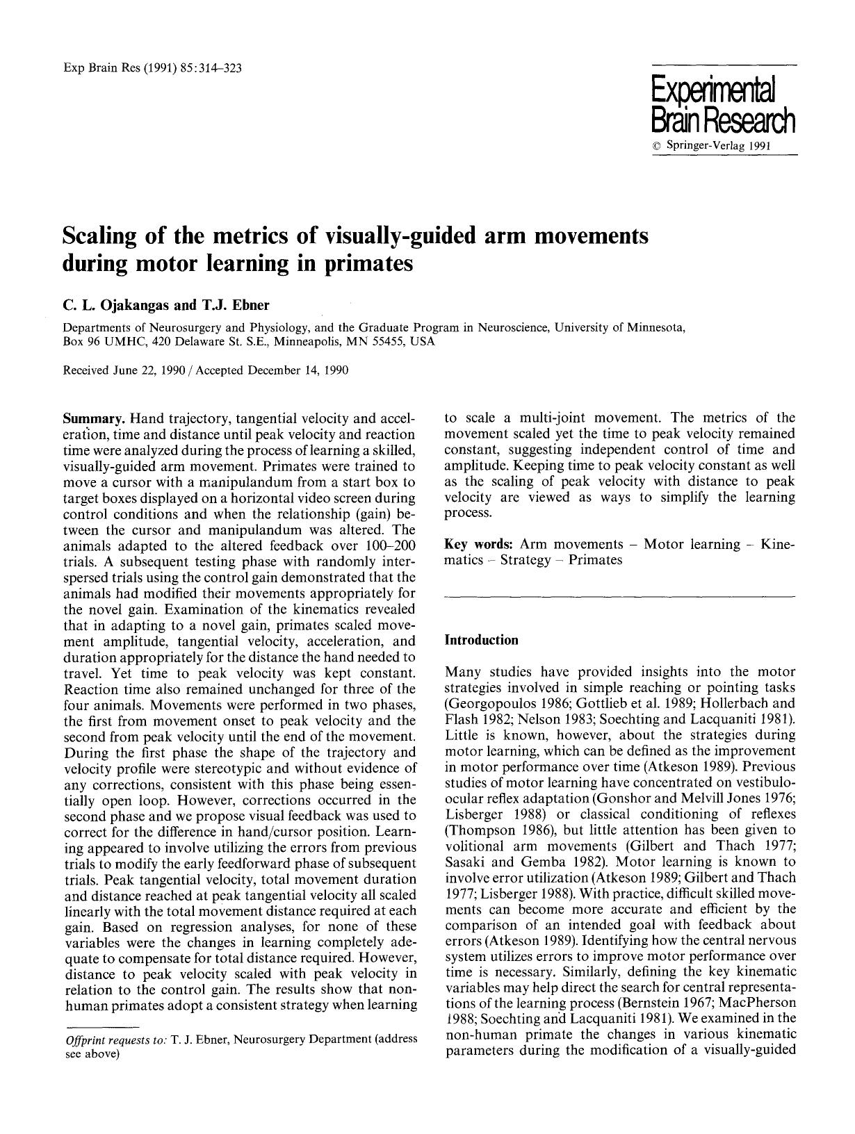 Scaling of the metrics of visually-guided arm movements during motor learning in primates by Unknown