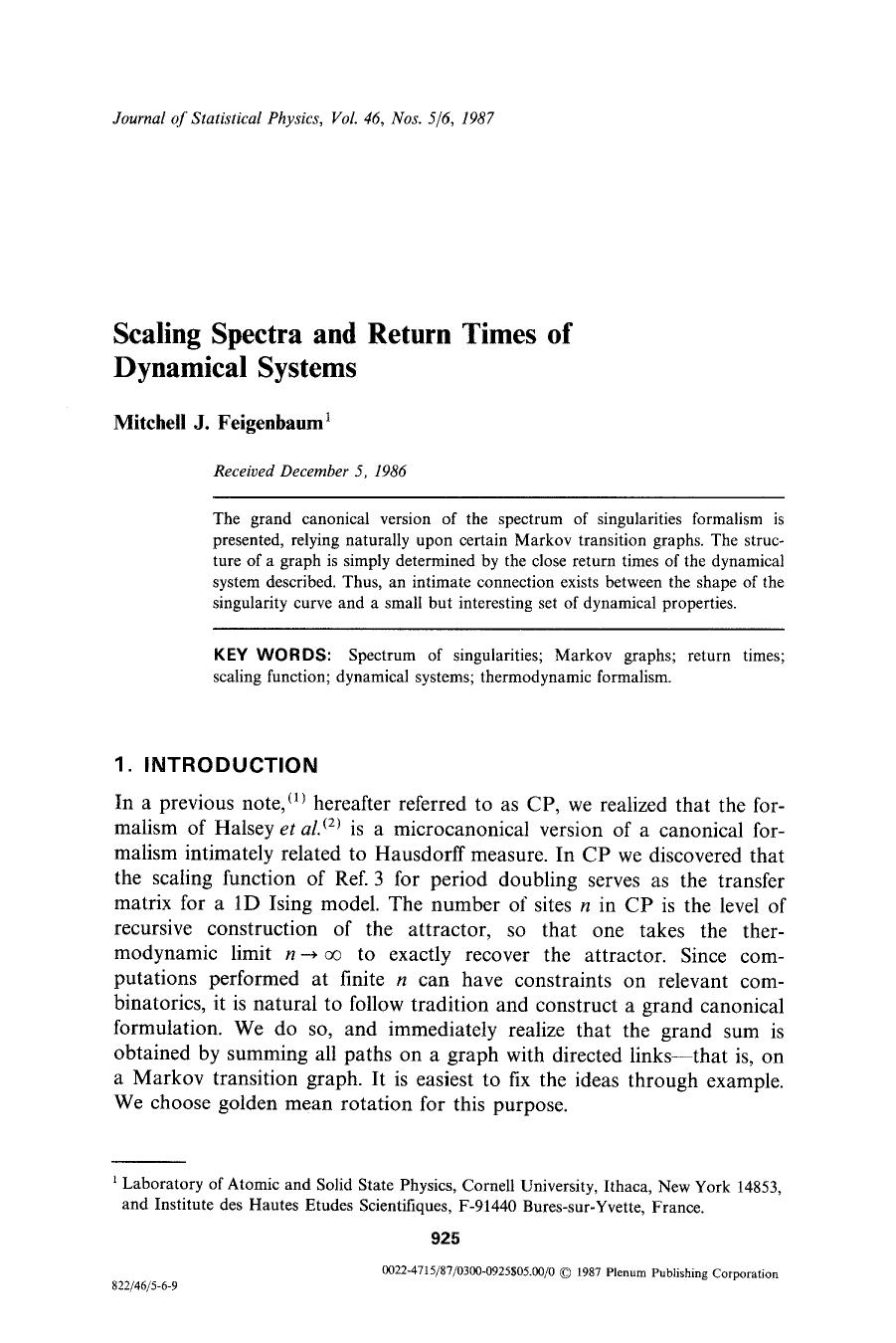 Scaling spectra and return times of dynamical systems by Unknown