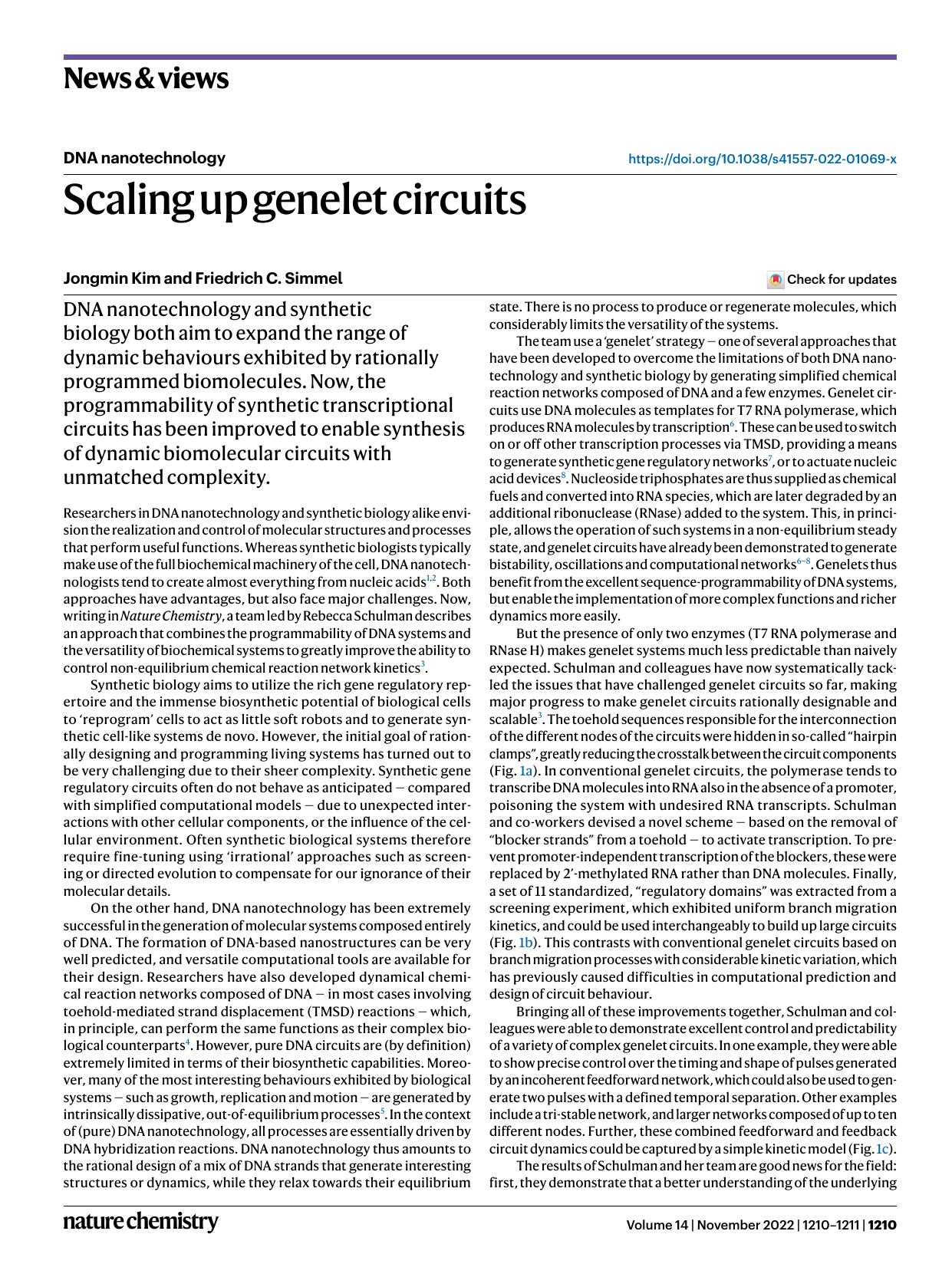 Scaling up genelet circuits by Jongmin Kim & Friedrich C. Simmel