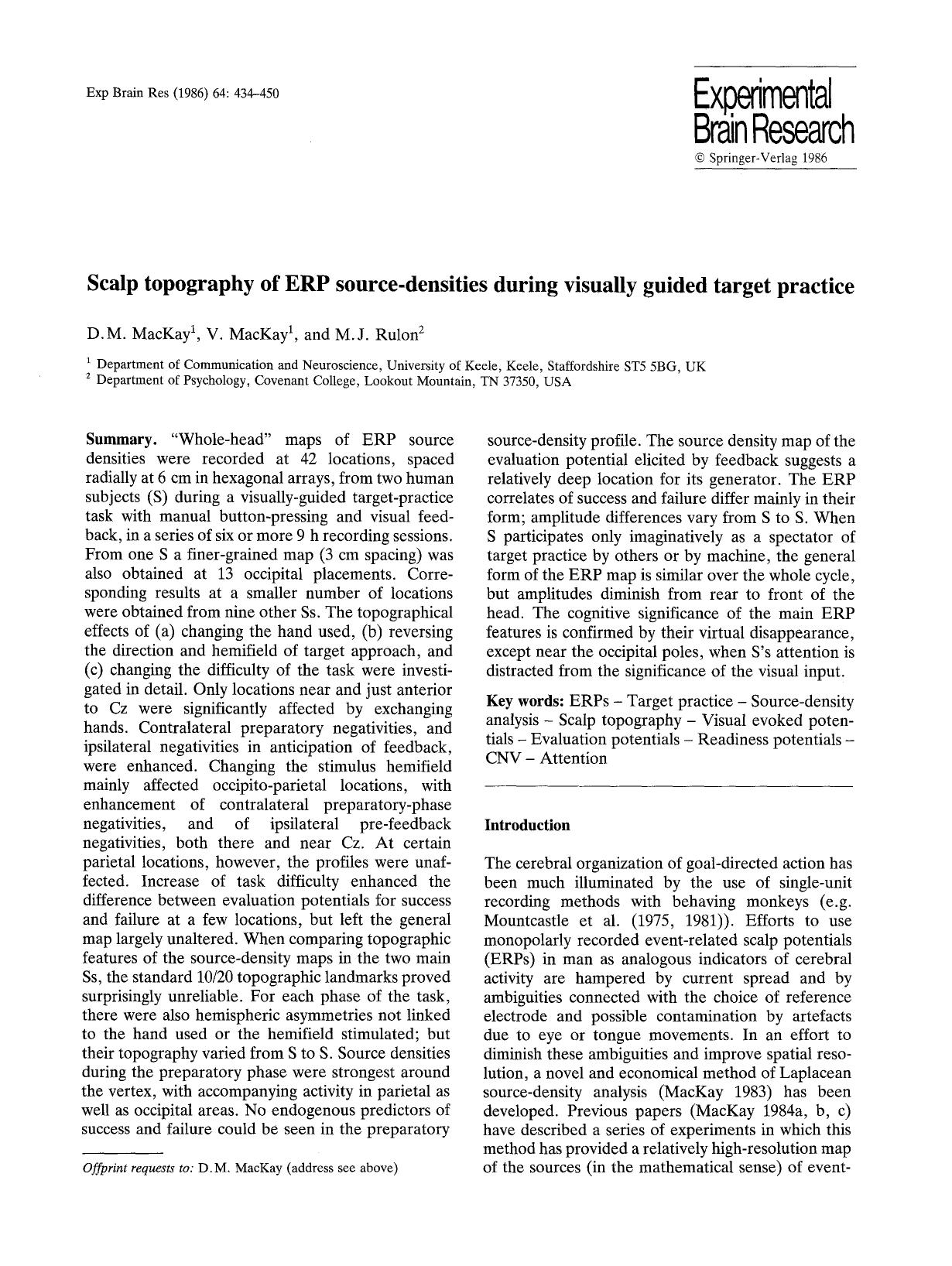 Scalp topography of ERP source-densities during visually guided target practice by Unknown